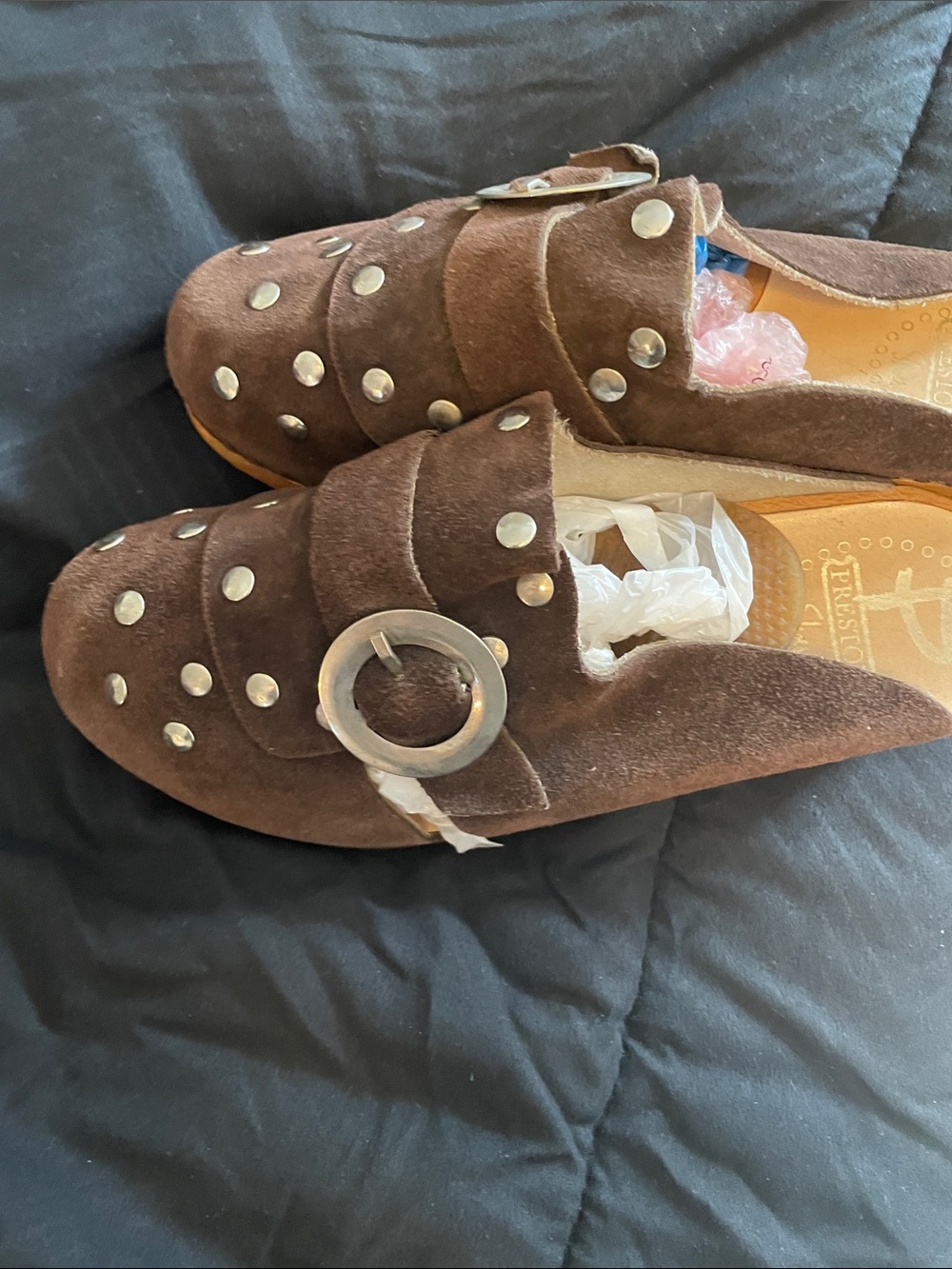 Girls Brown Suede Loafers with Studs and Silver Buckle